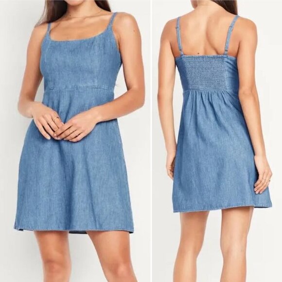 Old Navy Fit & Flare Cami Mini Dress Medium Wash Denim Women's Size XL Coastal - Picture 1 of 16